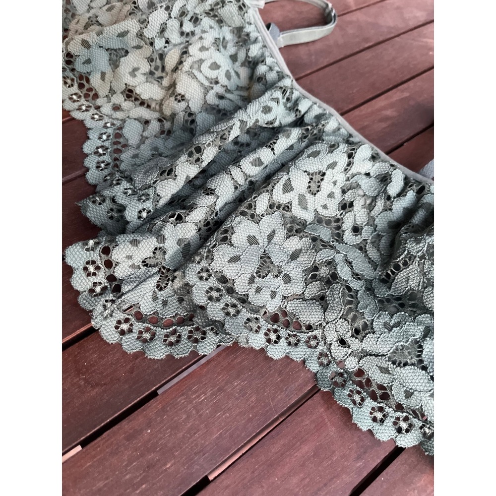 Victoria's Secret Ruffle Lace Bralette Womens Medium Sage Green Floral Tiered